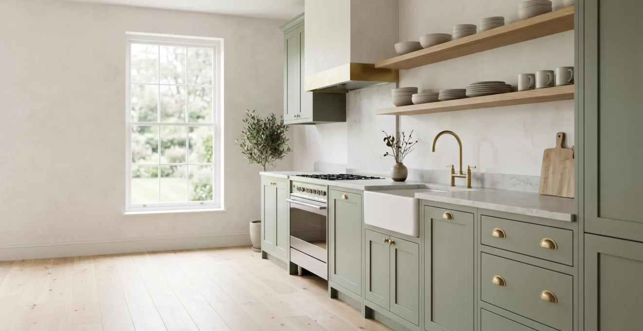 Cuisine contemporaine style Shaker avec façades à cadre dans des tons sophistiqués