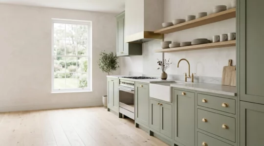 Cuisine contemporaine style Shaker avec façades à cadre dans des tons sophistiqués